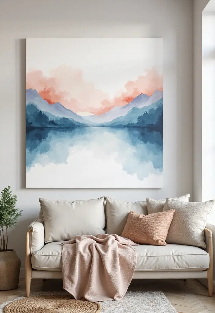28 Canvas Painting Ideas for Living Room That Add Artful Flair - 10. Ethereal Watercolors