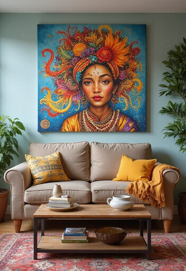 28 Canvas Painting Ideas for Living Room That Add Artful Flair - 13. Cultural Influences