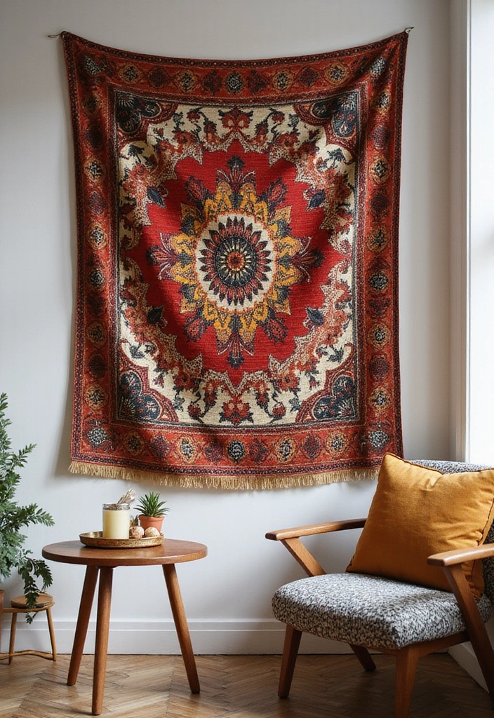 28 Canvas Painting Ideas for Living Room That Add Artful Flair - 22. Cultural Textile Art