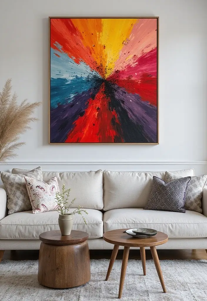 28 Canvas Painting Ideas for Living Room That Add Artful Flair - 23. Statement Color Pieces