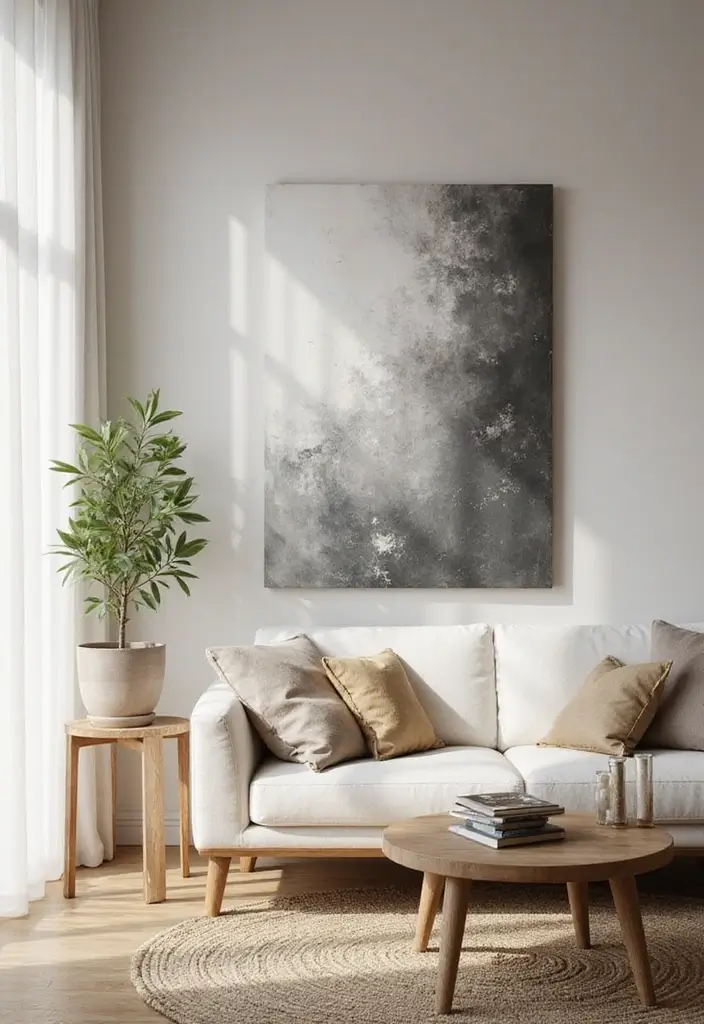 28 Canvas Painting Ideas for Living Room That Add Artful Flair - 24. Reflective Art