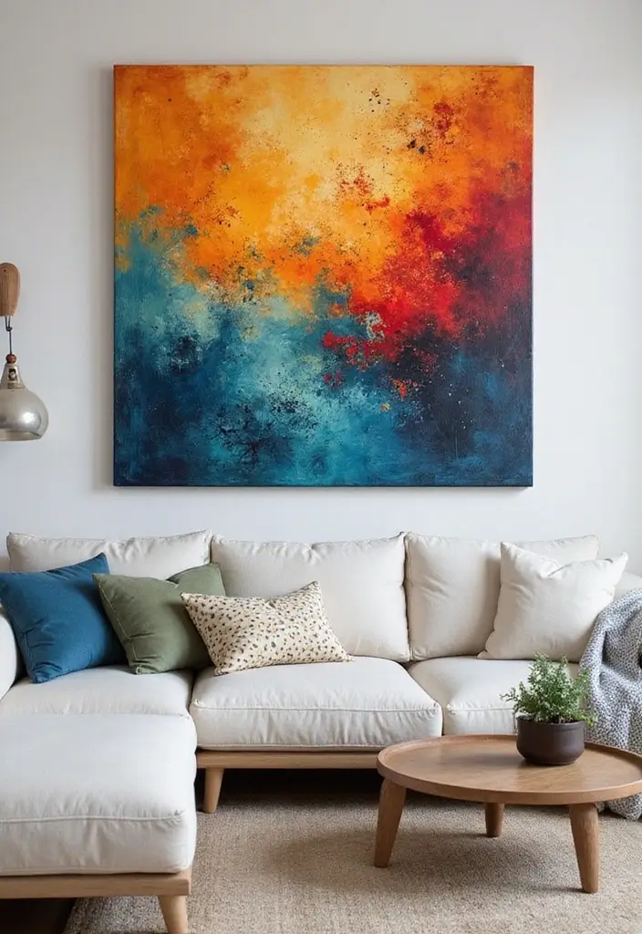 28 Canvas Painting Ideas for Living Room That Add Artful Flair - 27. Mixed Media Masterpieces