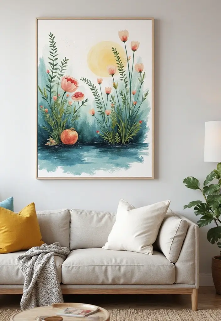 28 Canvas Painting Ideas for Living Room That Add Artful Flair - 3. Whimsical Nature Scenes