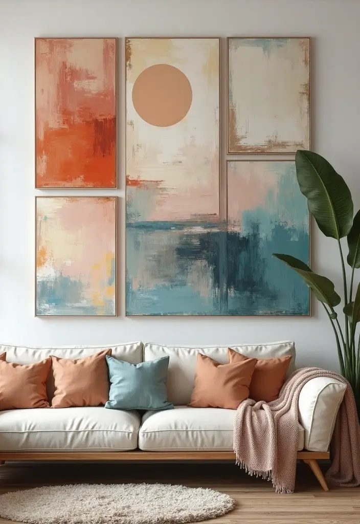 28 Canvas Painting Ideas for Living Room That Add Artful Flair - 5. Large-scale Canvas Collages