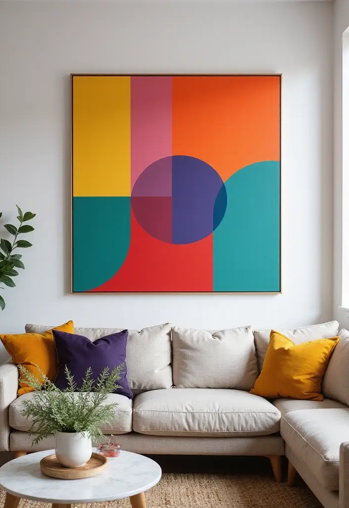 28 Canvas Painting Ideas for Living Room That Add Artful Flair - 9. Dynamic Color Blocks
