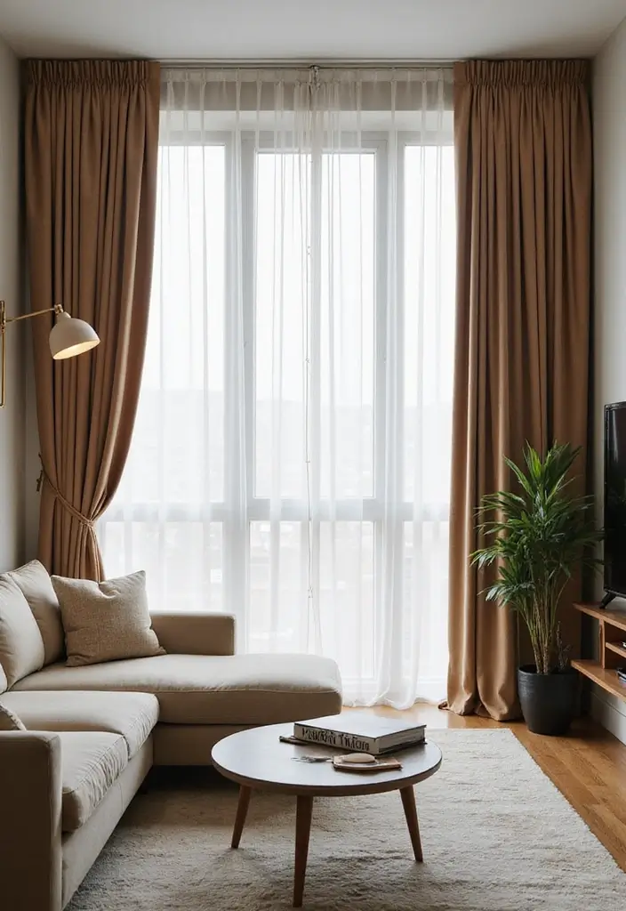 28 City Apartment Living Room Ideas That Maximize Small Spaces - 10. Floor-to-Ceiling Curtains