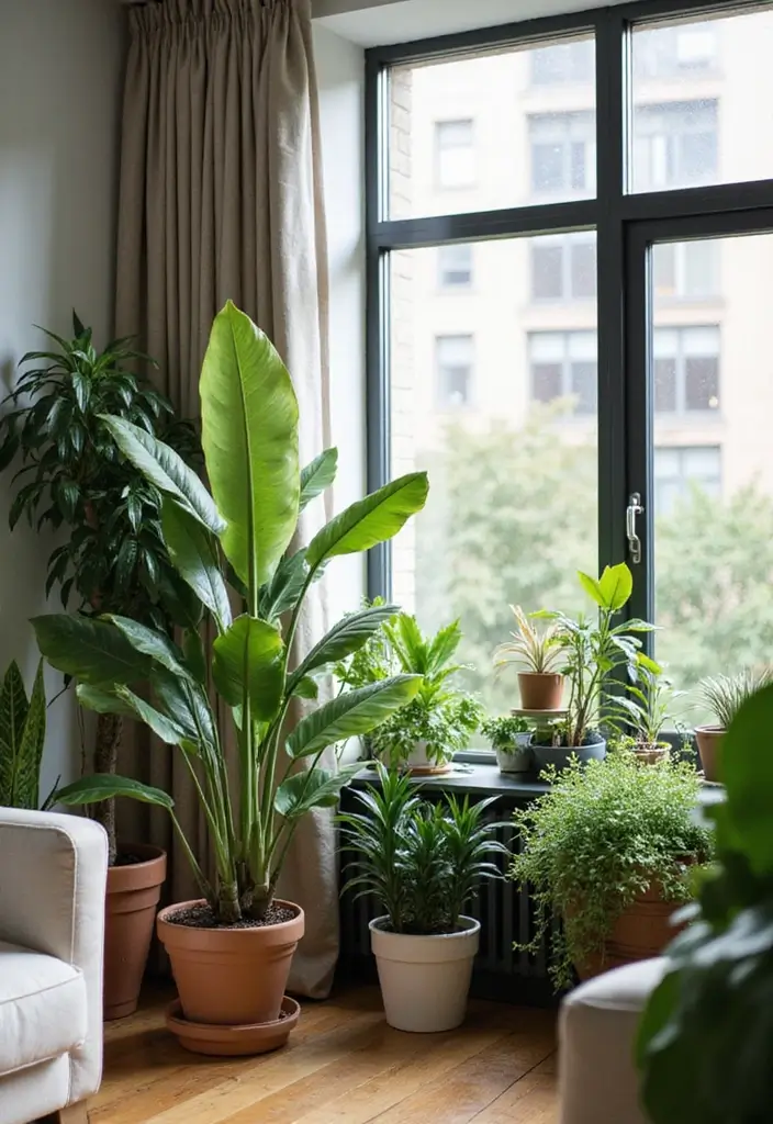 28 City Apartment Living Room Ideas That Maximize Small Spaces - 12. Plants as Decor