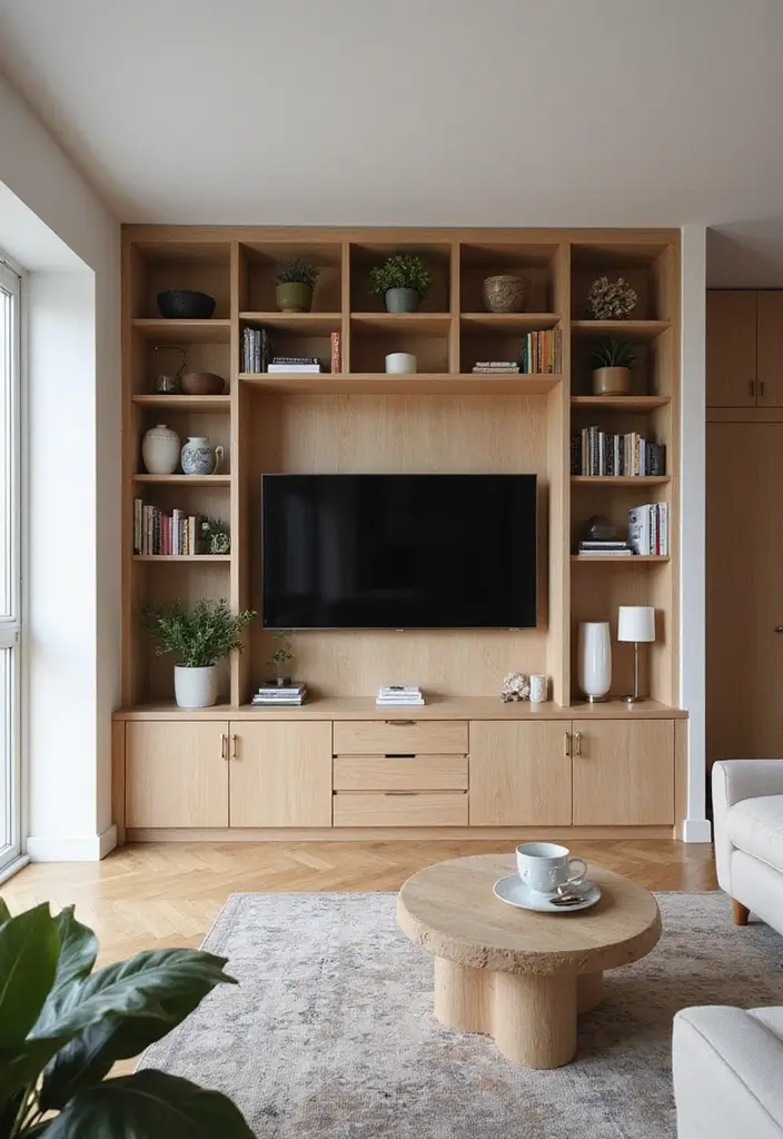 28 City Apartment Living Room Ideas That Maximize Small Spaces - 18. Custom Built-Ins