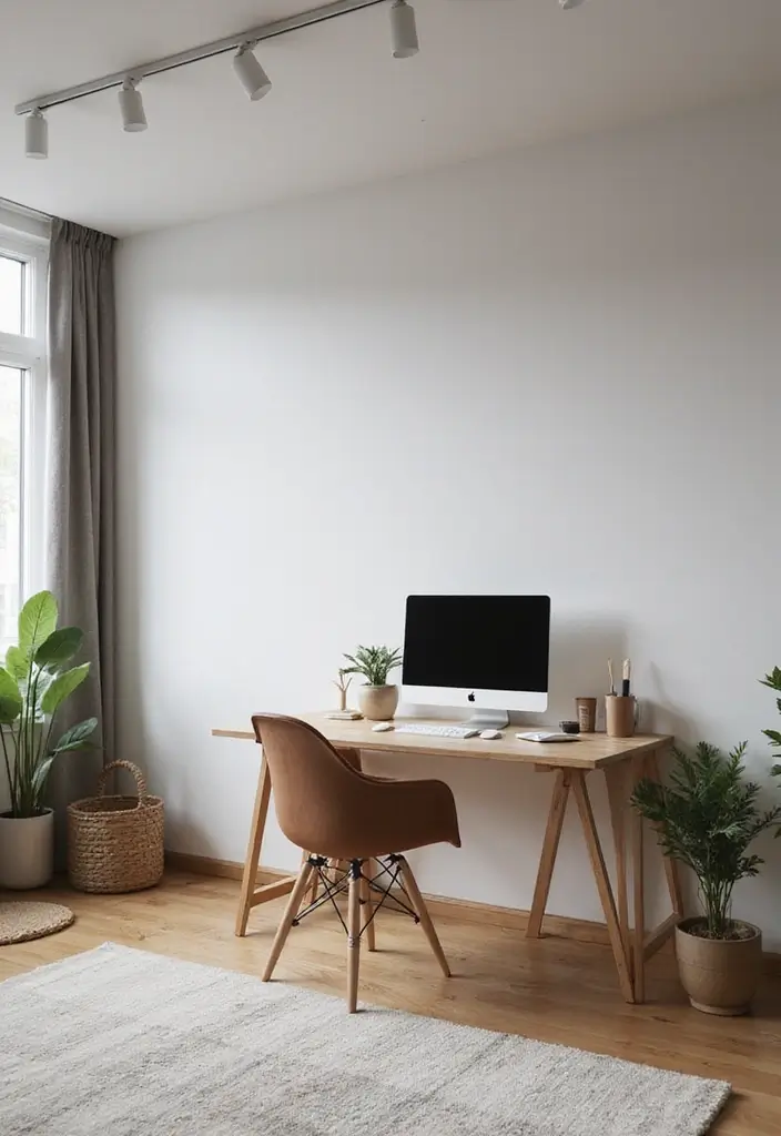 28 City Apartment Living Room Ideas That Maximize Small Spaces - 20. Minimalist Workspaces