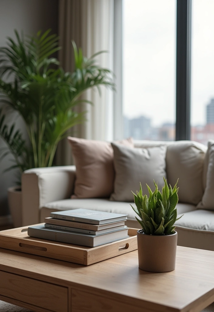 28 City Apartment Living Room Ideas That Maximize Small Spaces - 22. Creative Coffee Table Displays