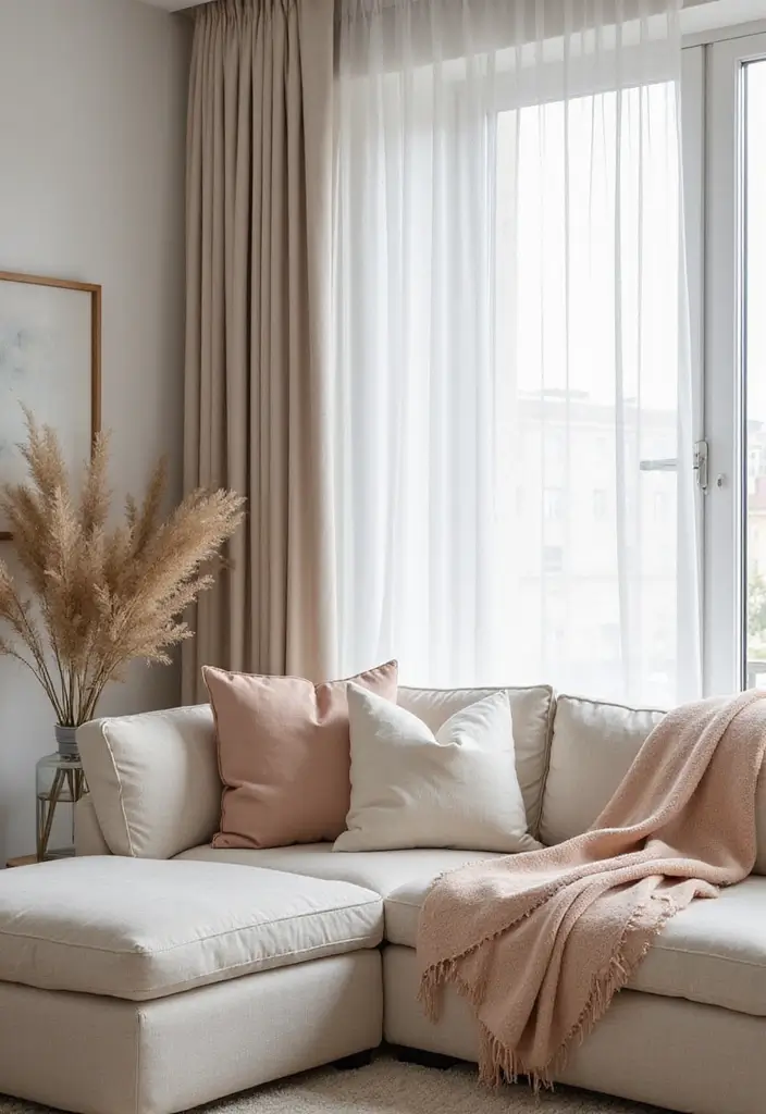 28 City Apartment Living Room Ideas That Maximize Small Spaces - 23. Light and Airy Fabrics