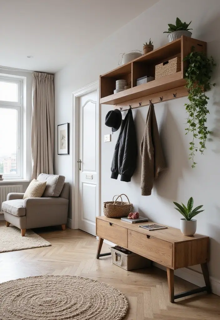 28 City Apartment Living Room Ideas That Maximize Small Spaces - 24. Useful Entryway Solutions