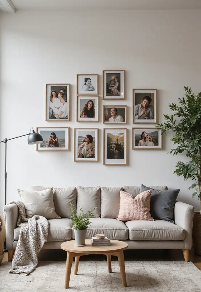 28 City Apartment Living Room Ideas That Maximize Small Spaces - 26. Personalizing with Photos