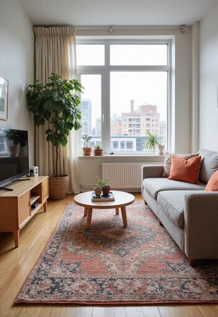 28 City Apartment Living Room Ideas That Maximize Small Spaces - 7. Creative Use of Rugs