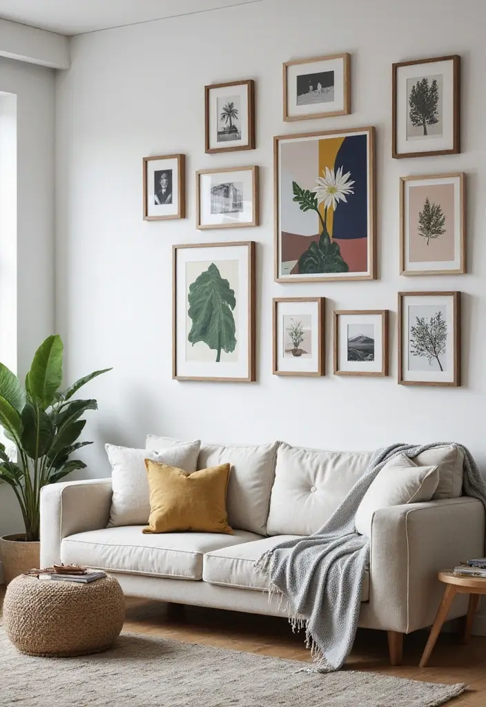 28 City Apartment Living Room Ideas That Maximize Small Spaces - 9. Artwork and Gallery Walls
