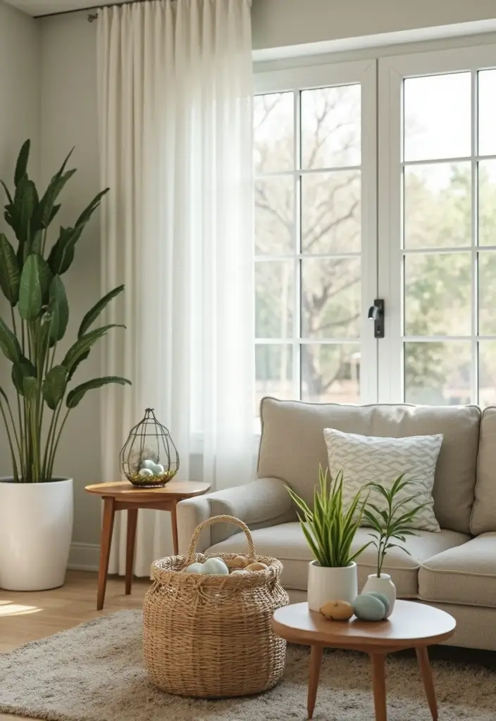 28 Easter Living Room Decor Ideas That Add a Festive Touch - 24. Nature-Inspired Decor