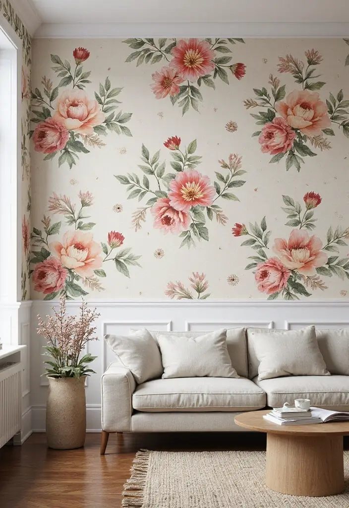 28 Easter Living Room Decor Ideas That Add a Festive Touch - 25. Seasonal Wallpaper