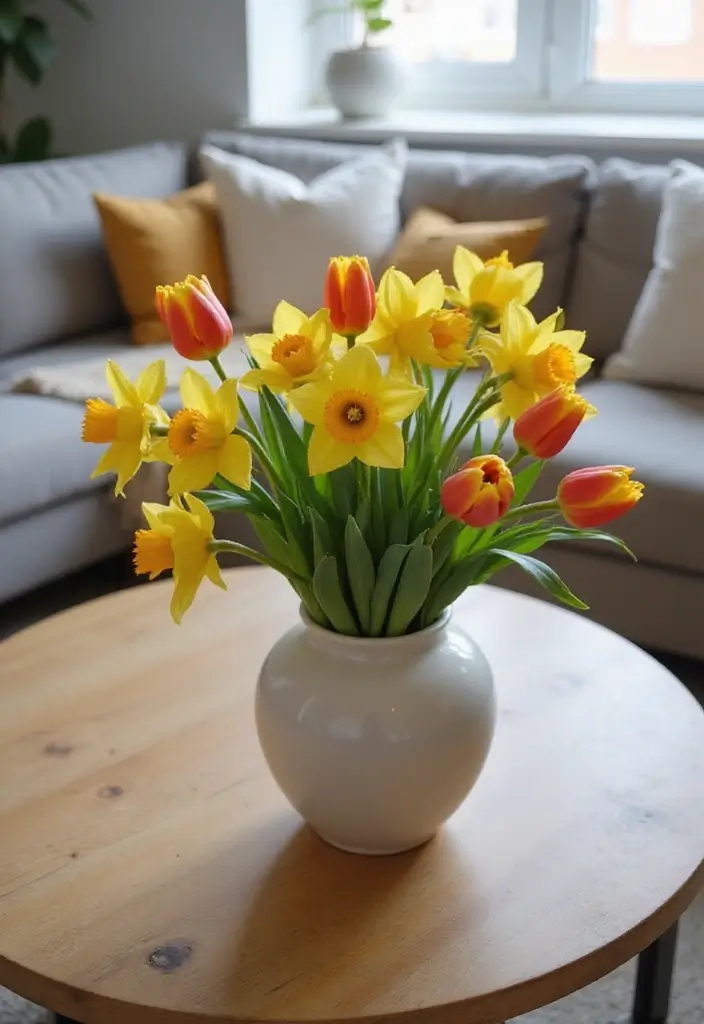 28 Easter Living Room Decor Ideas That Add a Festive Touch - 3. Floral Arrangements