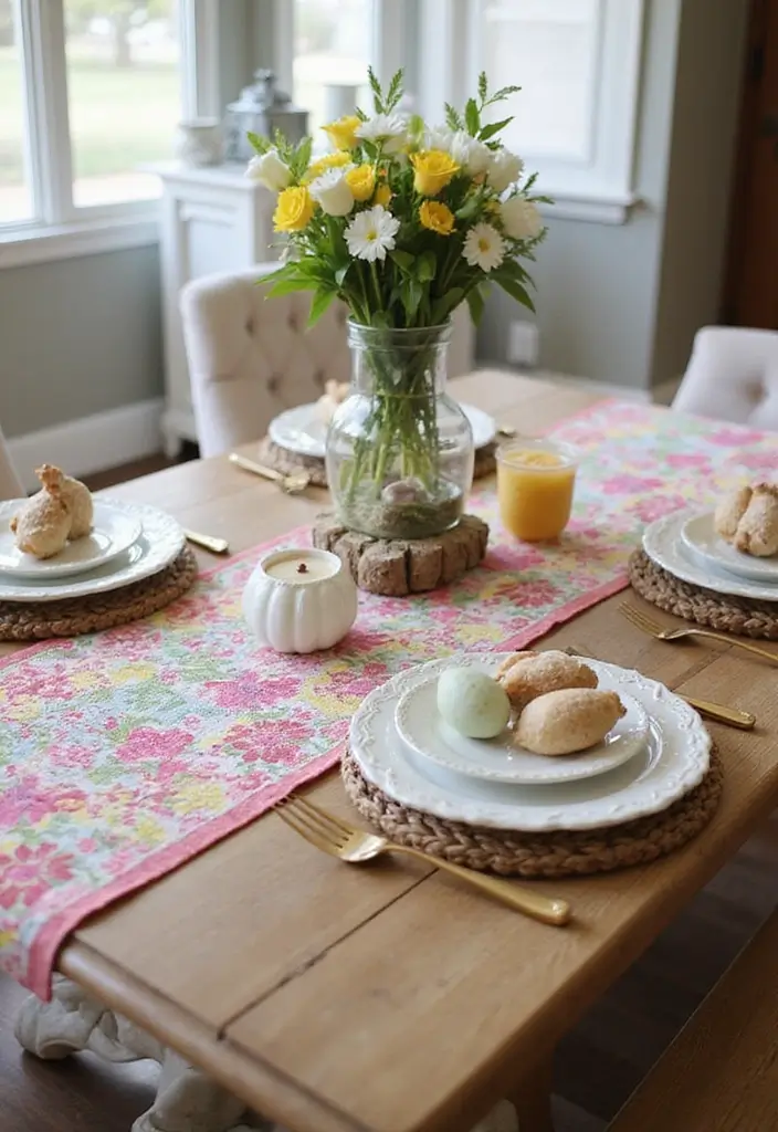 28 Easter Living Room Decor Ideas That Add a Festive Touch - 9. Table Runner Magic
