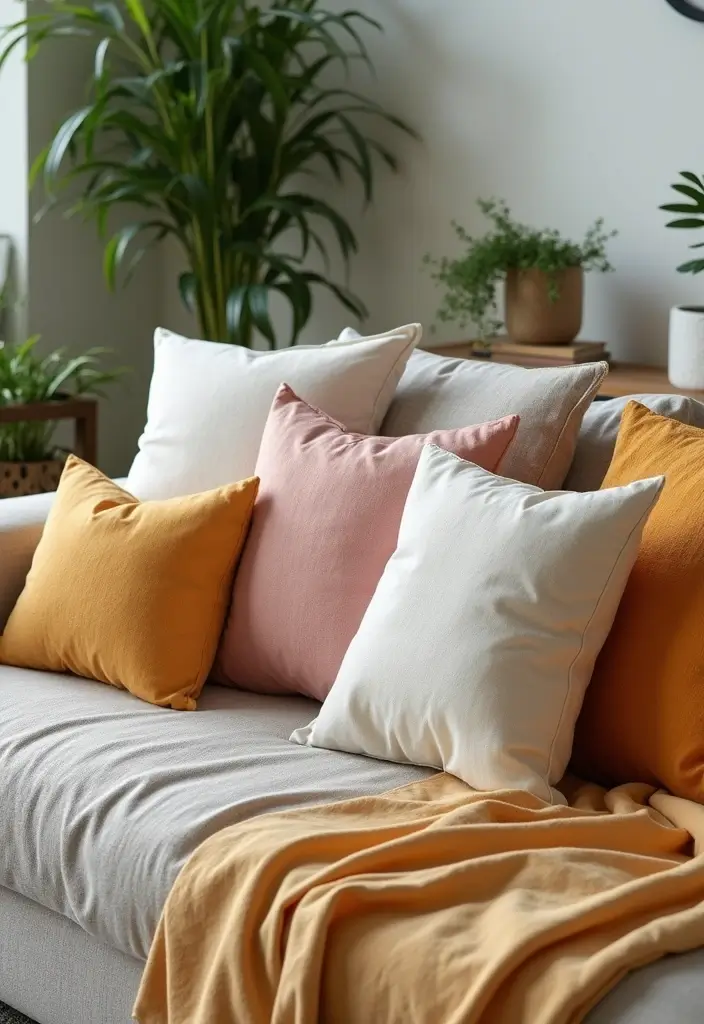28 Living Room Natural Decor Ideas That Feel Fresh and Organic - 1. Organic Cotton Cushions