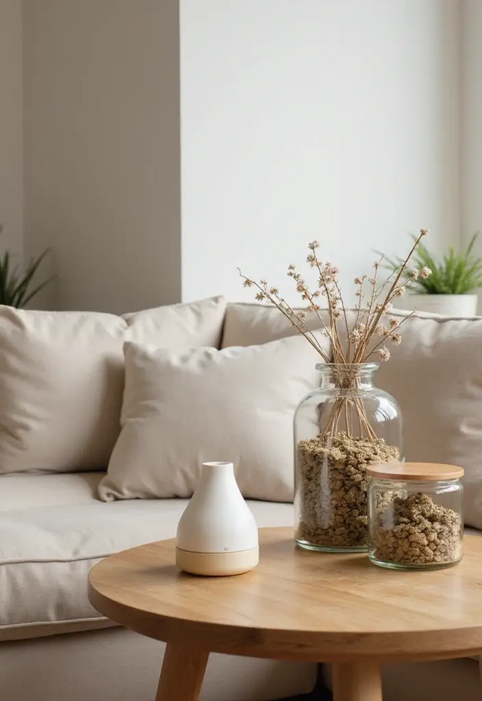 28 Living Room Natural Decor Ideas That Feel Fresh and Organic - 24. Incorporating Natural Scents