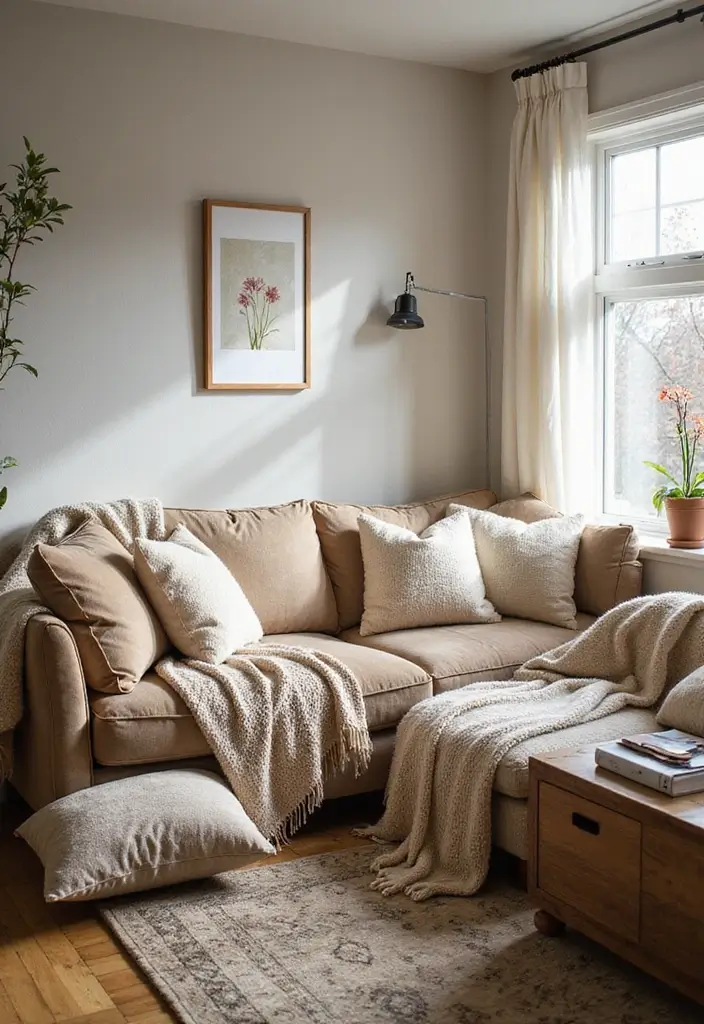 28 Living Room Natural Decor Ideas That Feel Fresh and Organic - 27. Cozy Nooks with Natural Textiles