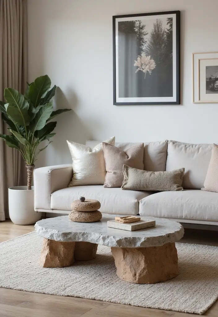 28 Living Room Natural Decor Ideas That Feel Fresh and Organic - 7. Stone Accents