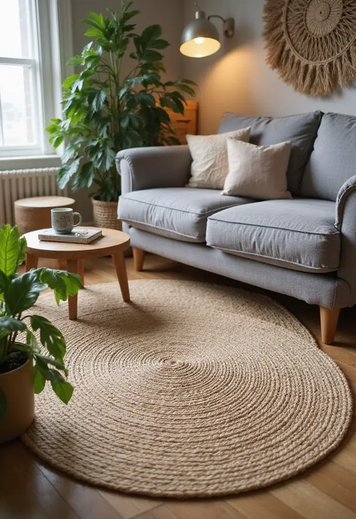 28 Living Room Rugs With Grey Couch Ideas That Feel Warm and Balanced - 1. Earthy Textures