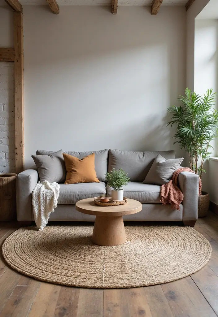 28 Living Room Rugs With Grey Couch Ideas That Feel Warm and Balanced - 10. Down to Earth