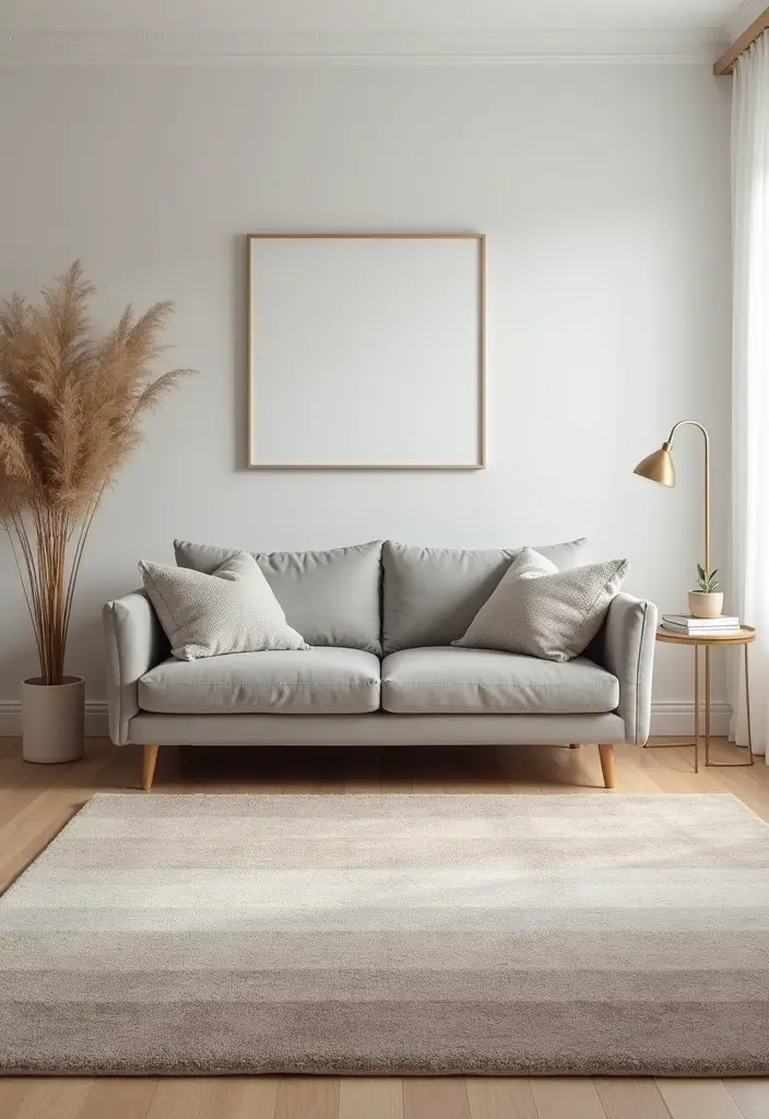 28 Living Room Rugs With Grey Couch Ideas That Feel Warm and Balanced - 11. Neutral Gradient Rugs