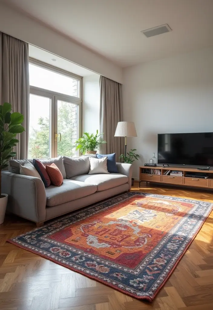 28 Living Room Rugs With Grey Couch Ideas That Feel Warm and Balanced - 15. Artistic Runners