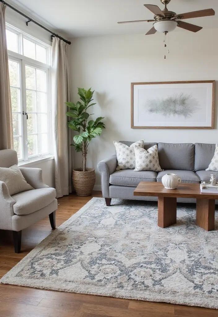 28 Living Room Rugs With Grey Couch Ideas That Feel Warm and Balanced - 28. Transitional Styles