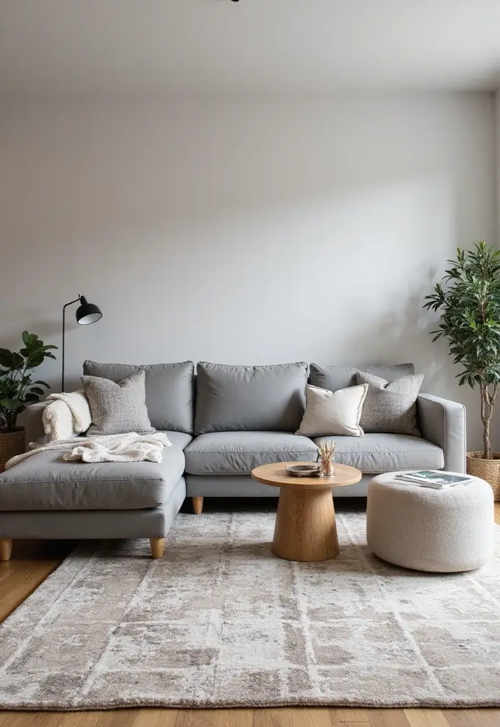 28 Living Room Rugs With Grey Couch Ideas That Feel Warm and Balanced - 4. Subtle Patterns