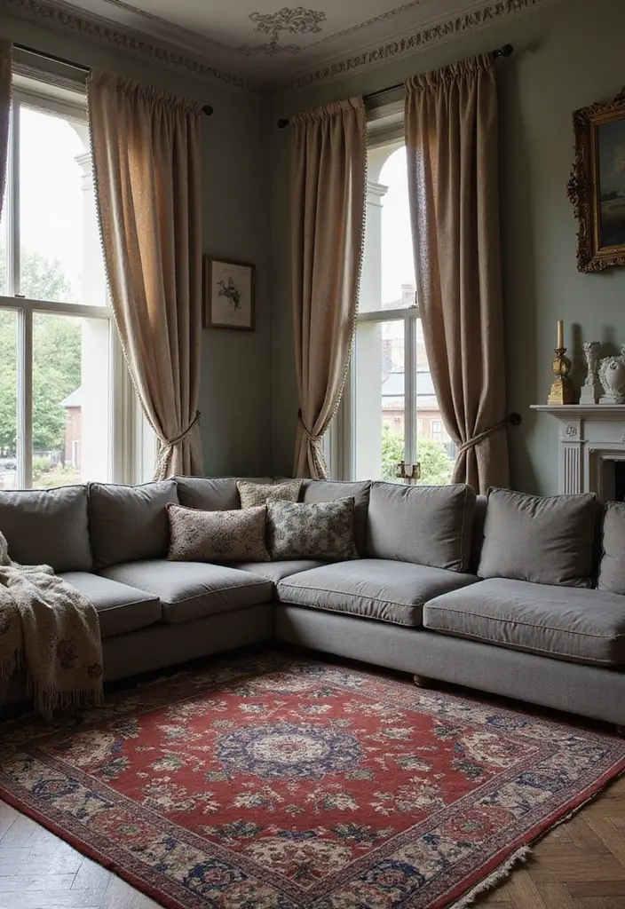 28 Living Room Rugs With Grey Couch Ideas That Feel Warm and Balanced - 9. Classic Oriental Rugs