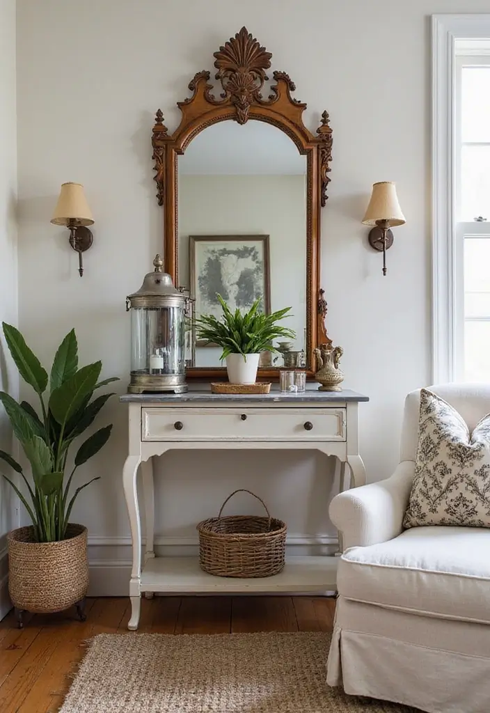 28 Mirrors in Living Room Ideas That Add Light and Depth - 10. Antique Apothecary Mirror