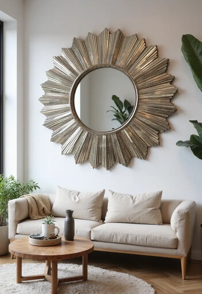 28 Mirrors in Living Room Ideas That Add Light and Depth - 12. Mirrored Wall Art