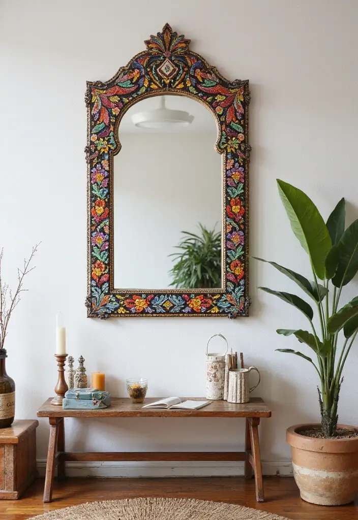 28 Mirrors in Living Room Ideas That Add Light and Depth - 20. Vintage Mosaic Mirror