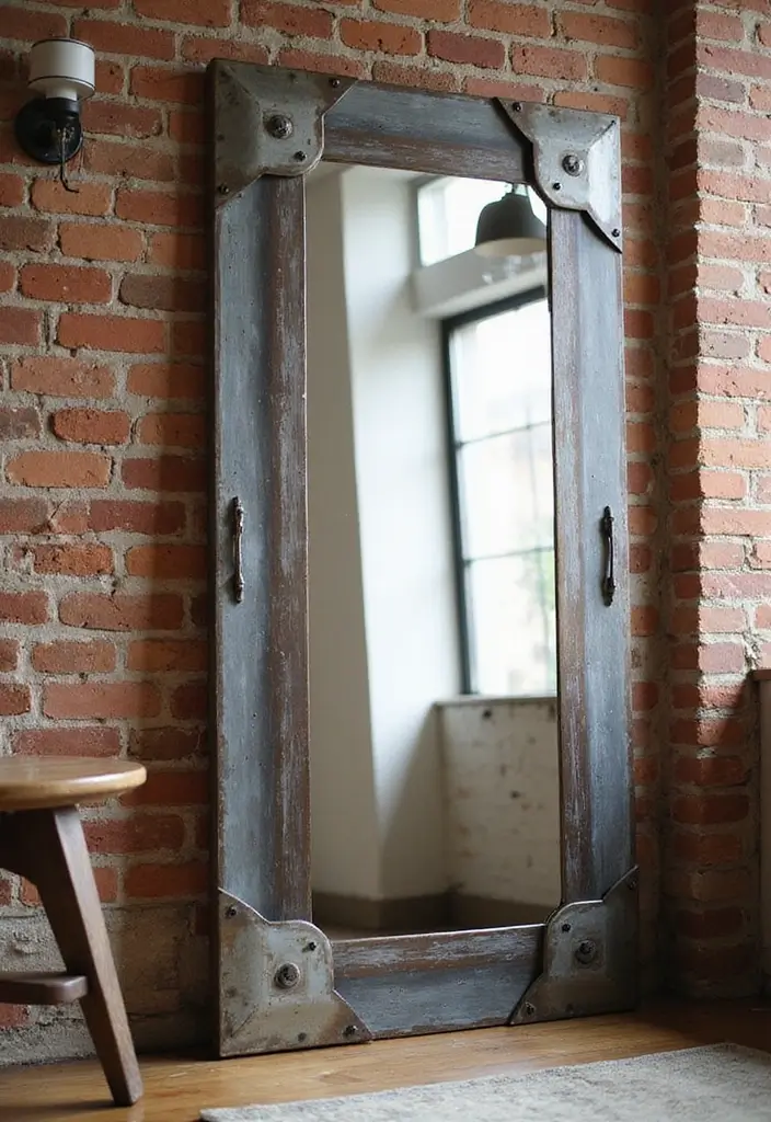 28 Mirrors in Living Room Ideas That Add Light and Depth - 21. Industrial-Style Mirror