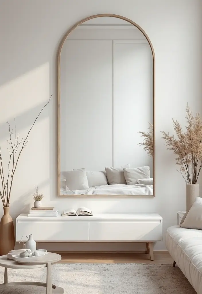 28 Mirrors in Living Room Ideas That Add Light and Depth - 28. Minimalist Mirror with Clean Lines