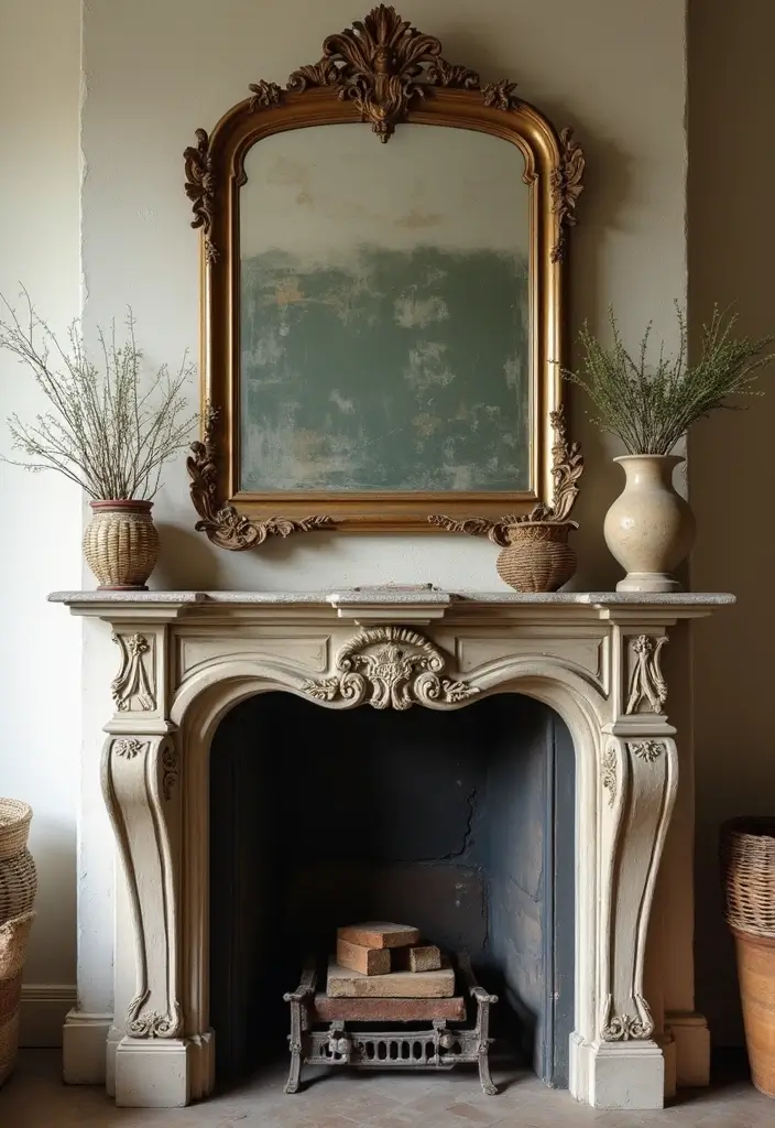 28 Mirrors in Living Room Ideas That Add Light and Depth - 3. Antique Mirror with Distressed Glass