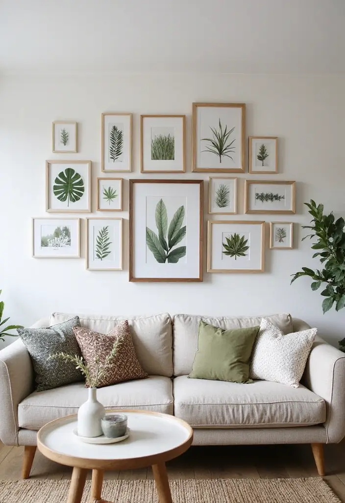28 Nature Living Room Ideas That Bring the Outdoors In - 11. Create a Botanical Gallery Wall