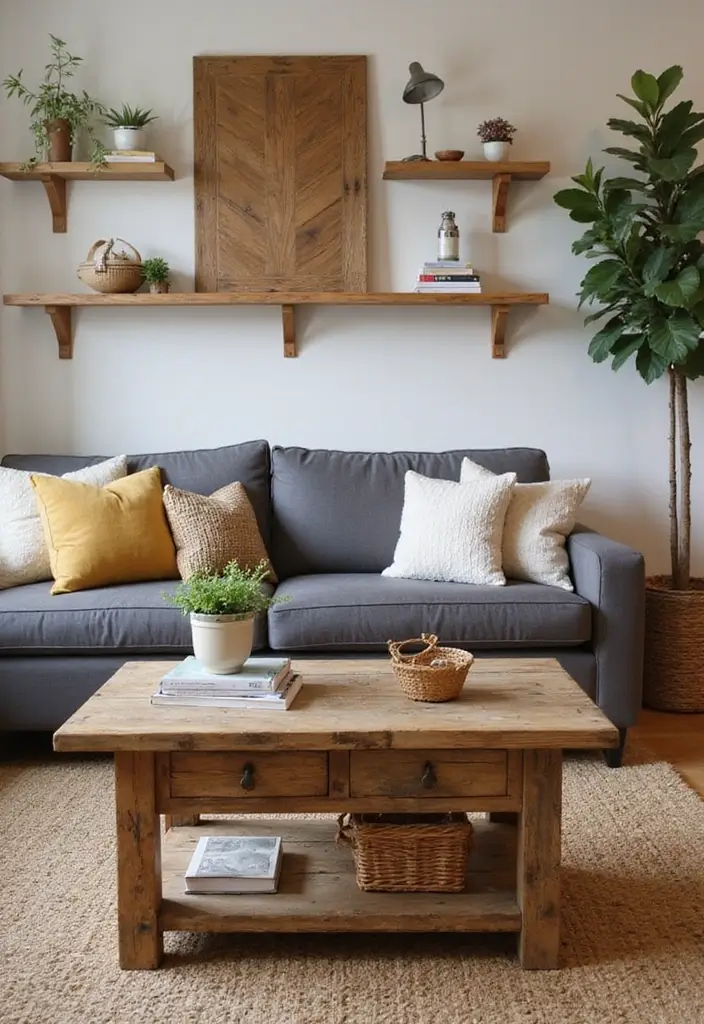 28 Nature Living Room Ideas That Bring the Outdoors In - 12. Use Reclaimed Wood for Furniture