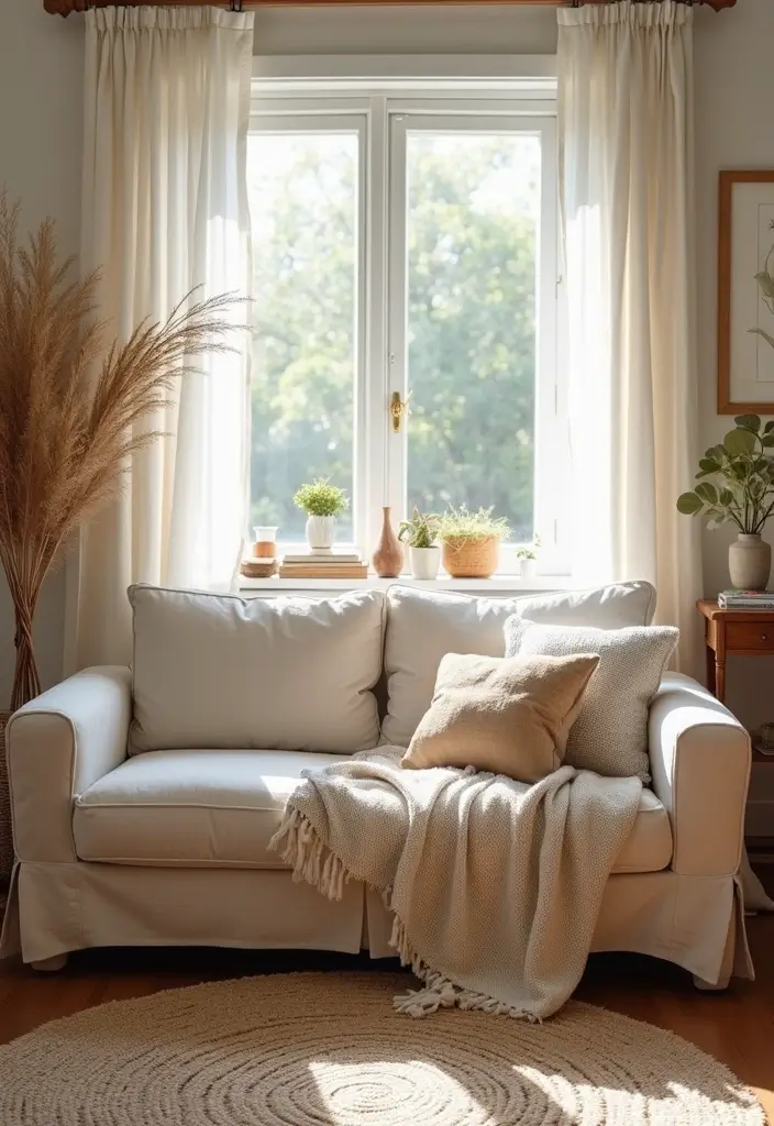 28 Nature Living Room Ideas That Bring the Outdoors In - 15. Drape Natural Fabrics