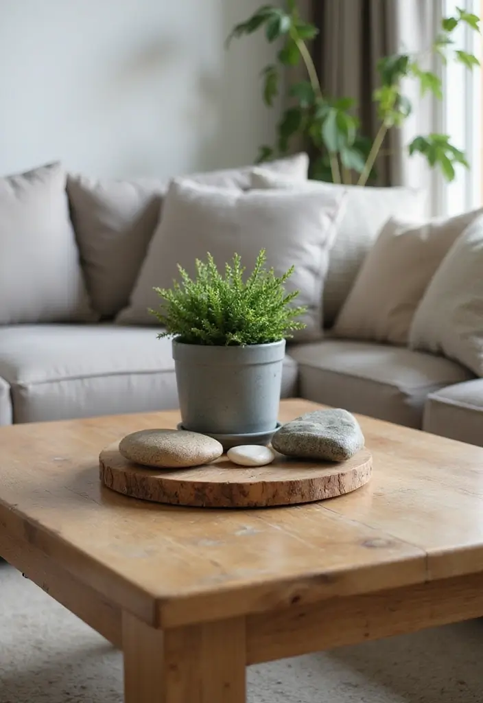 28 Nature Living Room Ideas That Bring the Outdoors In - 25. Set Up a Nature-Inspired Coffee Table