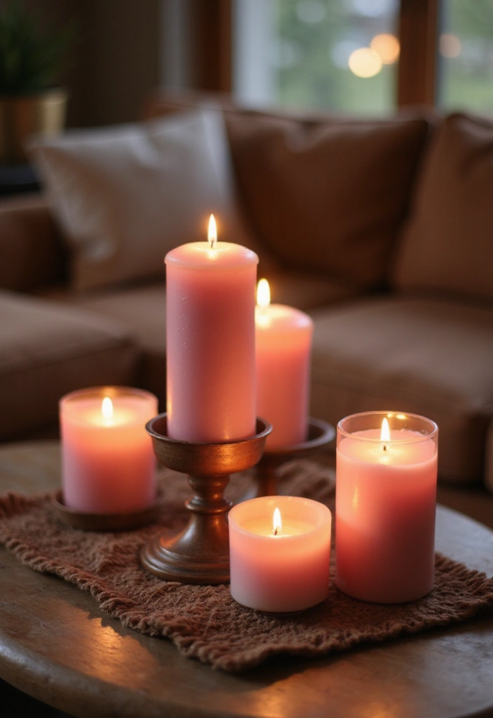 28 Pink Aesthetic Living Room Ideas That Feel Cute and Feminine - 12. Pink Candles