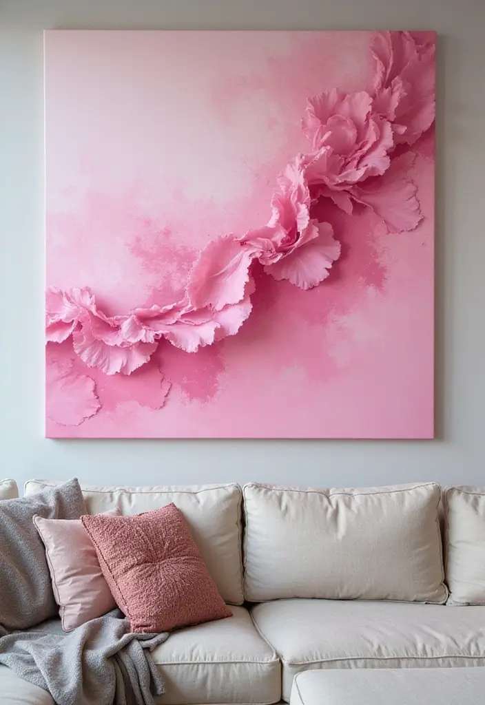 28 Pink Aesthetic Living Room Ideas That Feel Cute and Feminine - 14. Pink Statement Art Pieces