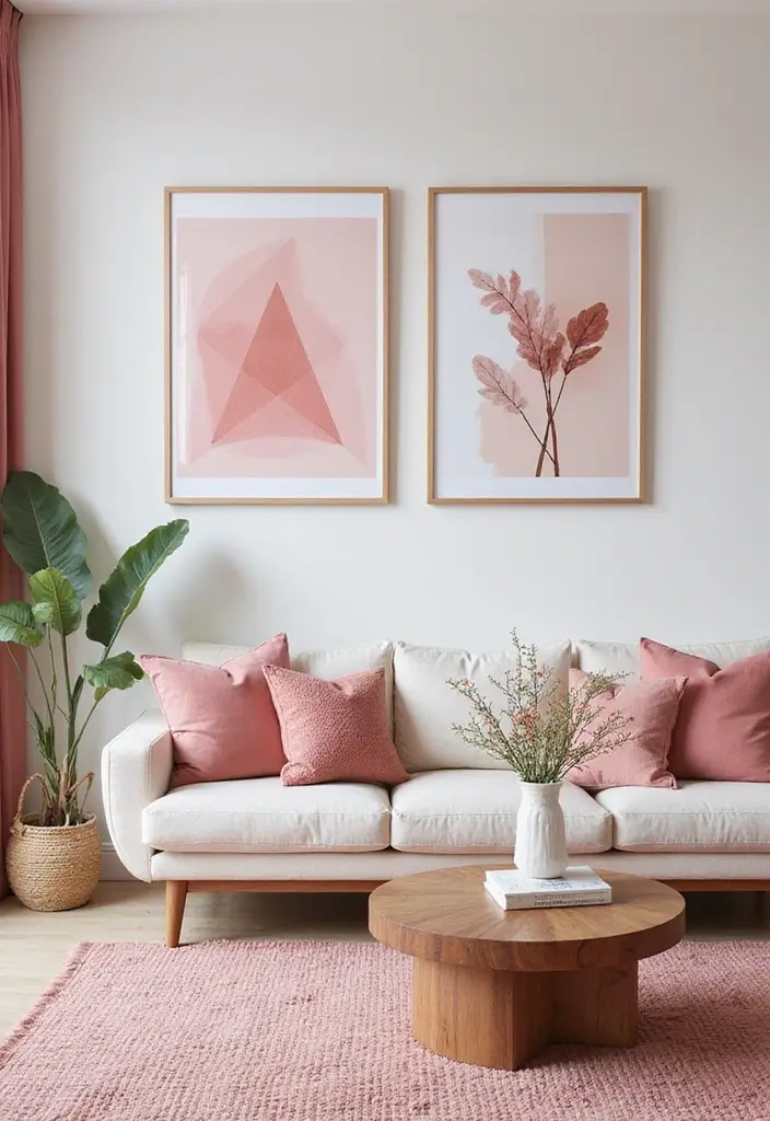 28 Pink Aesthetic Living Room Ideas That Feel Cute and Feminine - 15. Pink Geometric Accents
