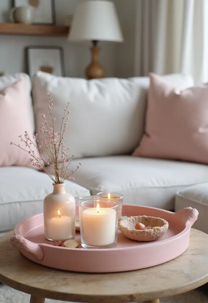 28 Pink Aesthetic Living Room Ideas That Feel Cute and Feminine - 17. Pink Decorative Trays