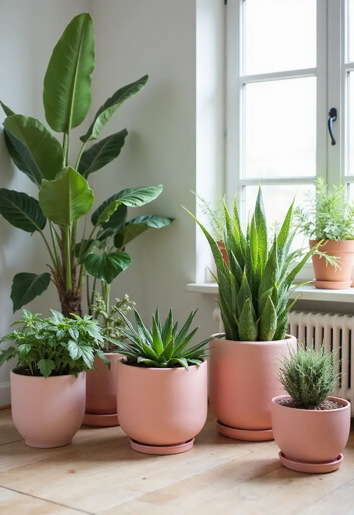 28 Pink Aesthetic Living Room Ideas That Feel Cute and Feminine - 20. Pink Plant Pots