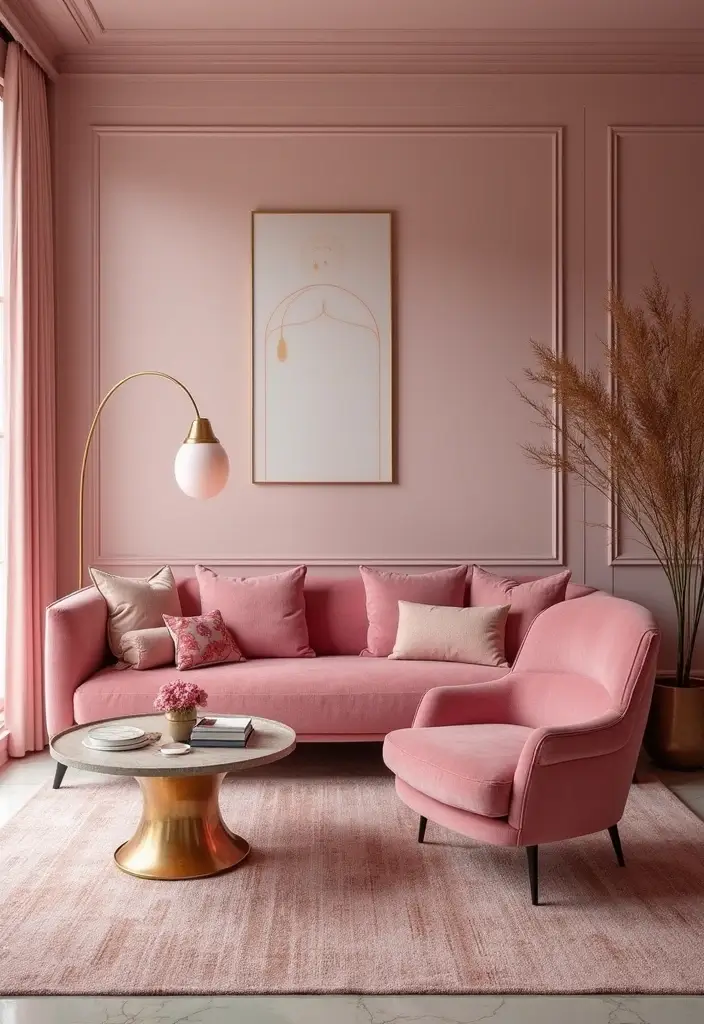 28 Pink Aesthetic Living Room Ideas That Feel Cute and Feminine - 27. Pink Art Deco Accents